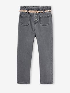 Maedchenkleidung-Hosen-Mädchen Paperbag-Jeans mit Flechtgürtel