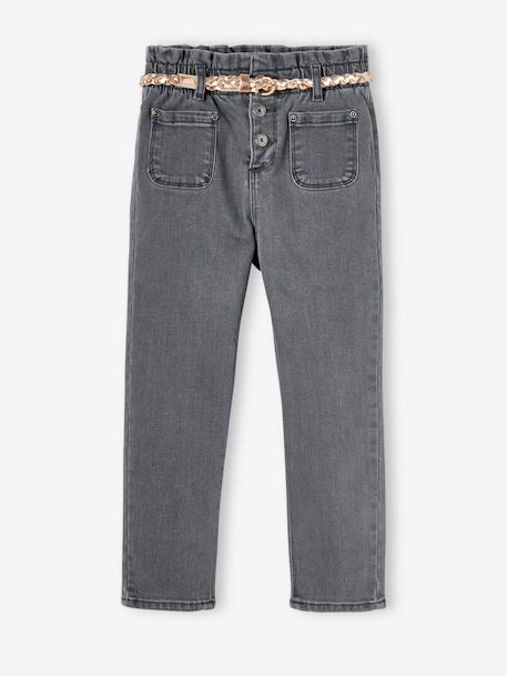 Mädchen Paperbag-Jeans mit Flechtgürtel - grau - 1