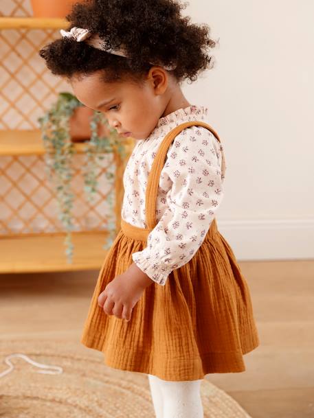 Mädchen Baby-Set: Shirt, Trägerrock & Haarband - beige bedruckt - 1