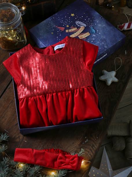 Baby Weihnachts-Set: Kleid & Haarband - rot - 1