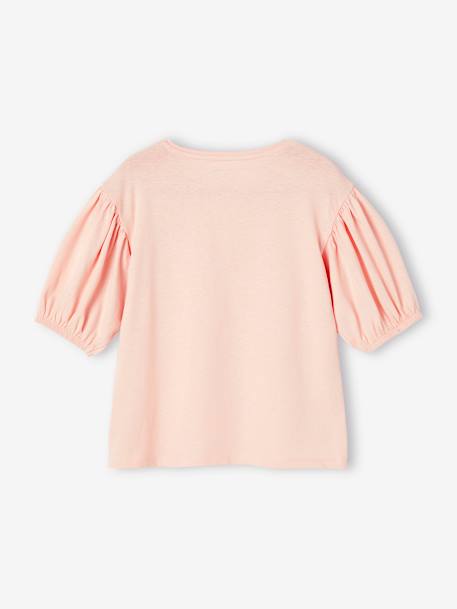 Mädchen T-Shirt mit kurzen Ballonärmeln - wollweiß+zartrosa - 7