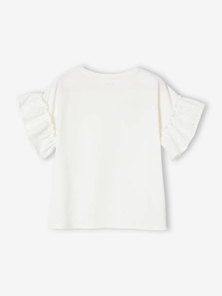 Mädchen T-Shirt, Volantärmel mit Lochstickerei - pfirsich+wollweiß - 6