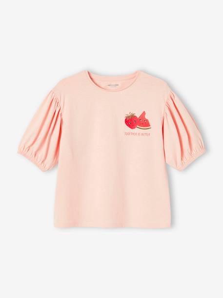 Mädchen T-Shirt mit kurzen Ballonärmeln - wollweiß+zartrosa - 6
