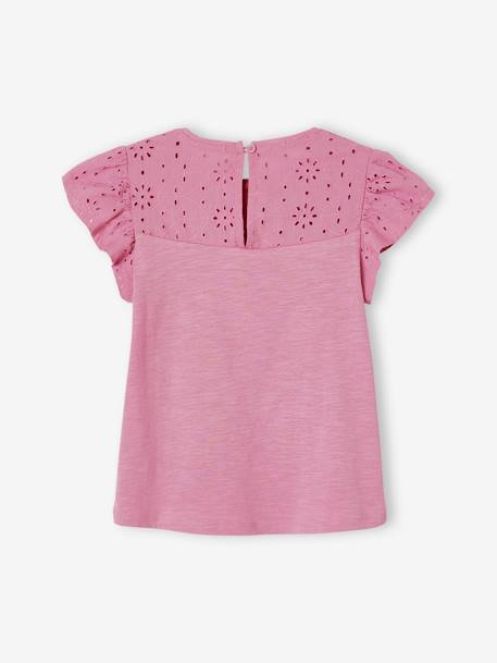 Mädchen T-Shirt mit Volantärmeln und Lochstickerei Oeko-Tex - dunkelrosa+fuchsia+hellgrün+koralle+marine+weiß - 2