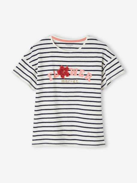 Mädchen T-Shirt mit Rüschenmotiv - aprikose+himmelblau+mandelgrün+marine gestreift+tinte - 11