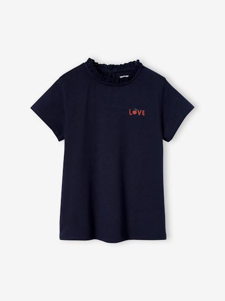 Mädchen T-Shirt mit Rüschen LOVE, personalisierbar - marine+wollweiß - 1