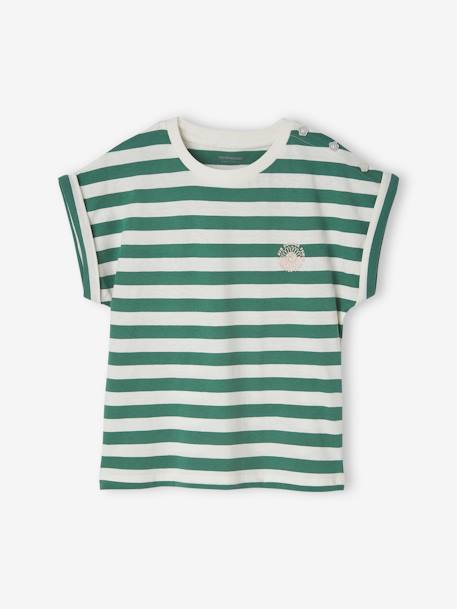 Mädchen T-Shirt, personalisierbar Oeko-Tex - grün gestreift+rosa gestreift - 1