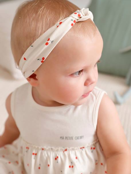 Kleid mit Haarband für Mädchen Baby - graugrün bedruckt+wollweiß+zartrosa - 7
