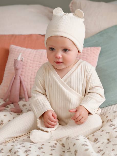 Baby-Set: Overall & Mütze, Rippenjersey - sand - 1