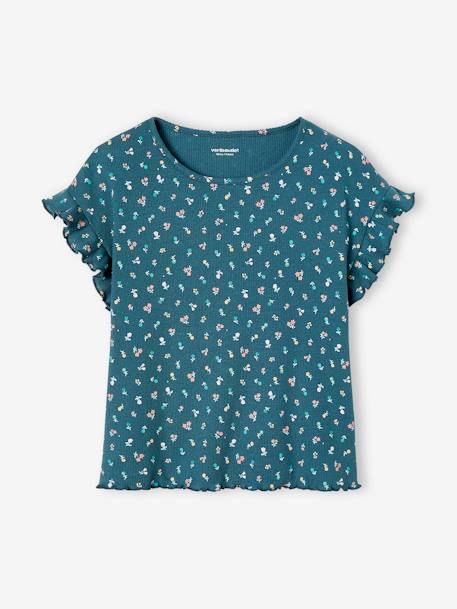 Mädchen T-Shirt mit Blumenmuster - nachtblau+wollweiß - 2