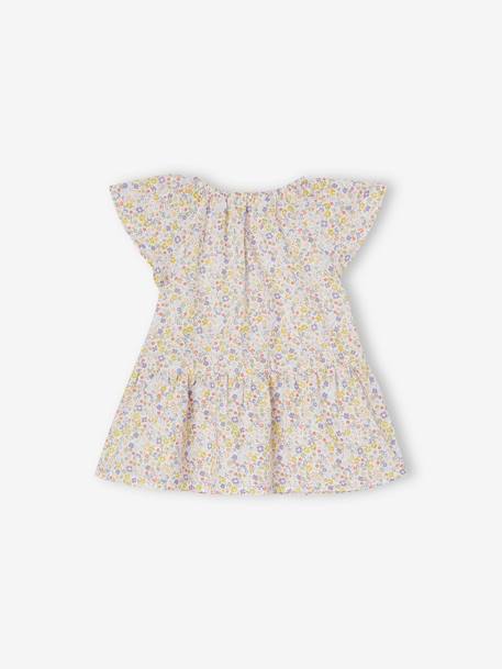 Mädchen Baby Kleid mit Schmetterlingsärmeln - weiß bedruckt+wollweiß - 5