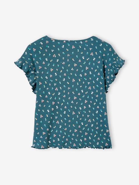 Mädchen T-Shirt mit Blumenmuster - nachtblau+wollweiß - 3