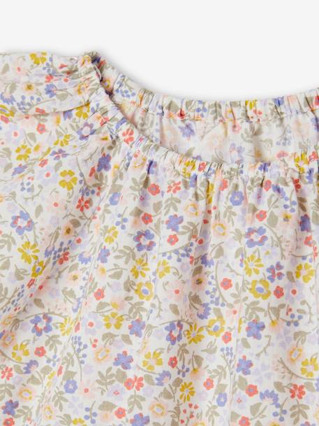 Mädchen Baby Kleid mit Schmetterlingsärmeln - weiß bedruckt+wollweiß - 6