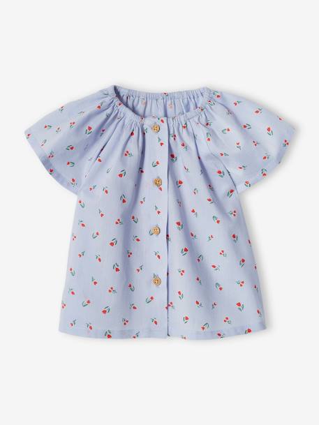 Baby Bluse mit Schmetterlingsärmeln - hellblau+hellgelb - 1