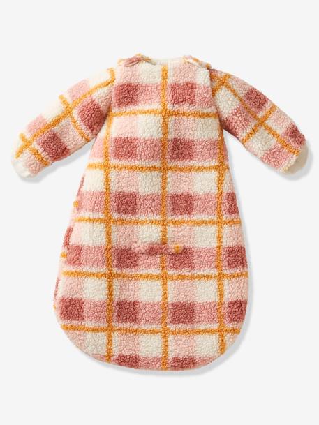 Baby Auto-Schlafsack KARO aus Teddyfleece Oeko-Tex - grau/wollweiß+rosa/wollweiß - 10