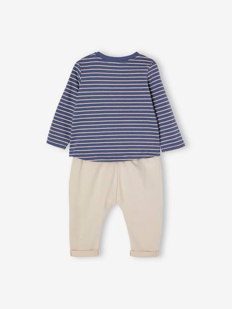 Baby-Set: Shirt & Sweathose Oeko-Tex - blau+gestreift/karamell - 6