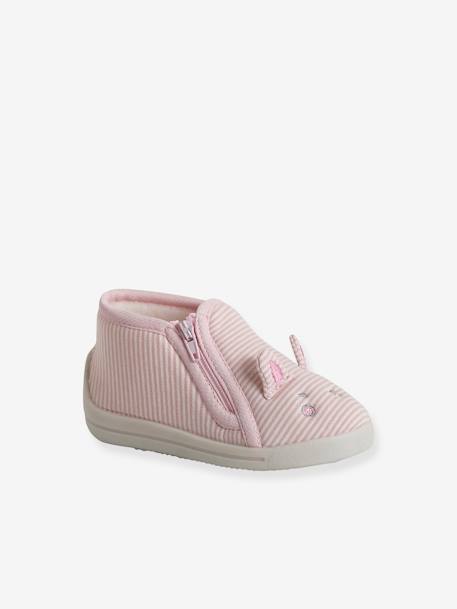 Baby Stoff-Hausschuhe - rosa gestreift - 1