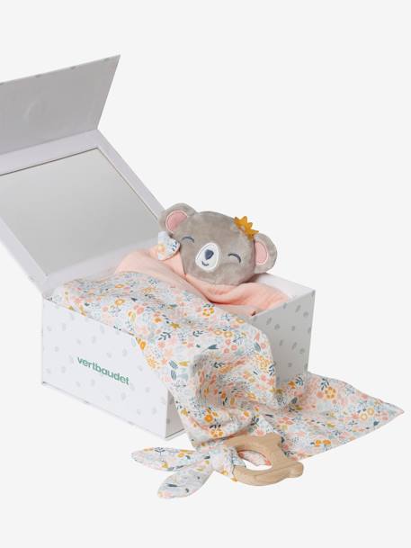 Baby Geschenk-Set: Wickeltuch, Schmusetuch & Greifling mit Geschenkverpackung - braun/blumenzauber+rosa/koala - 8