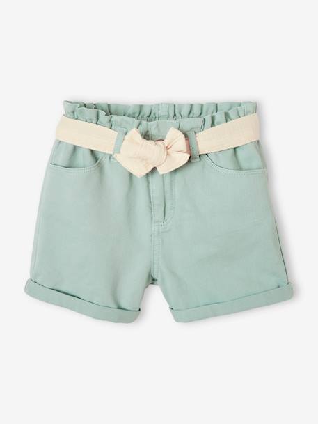 Mädchen Paperbag-Shorts mit Stoffgürtel - aqua+pfirsich+sandfarben - 1