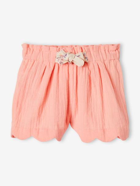 Mädchen Shorts mit Bogenkante, Musselin - blau bedruckt+koralle+rosa nude - 5