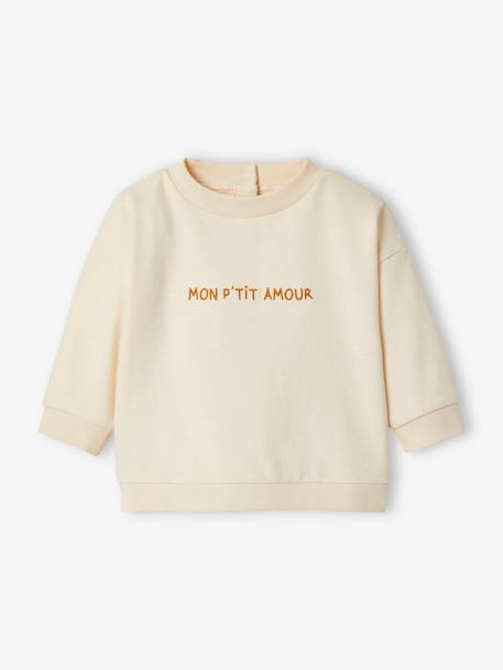 Baby Sweatshirt MON P'TIT AMOUR, personalisierbar Oeko-Tex - graugrün+wollweiß - 10