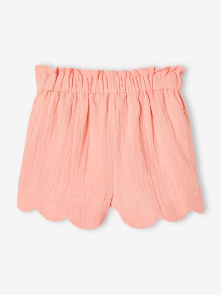 Mädchen Shorts mit Bogenkante, Musselin - blau bedruckt+koralle+rosa nude - 6