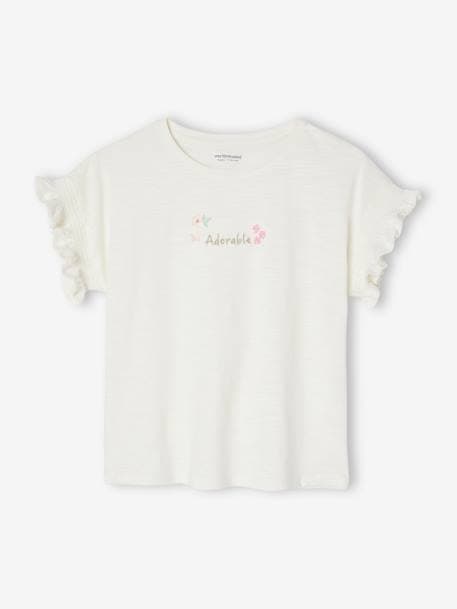 Mädchen T-Shirt mit gestickter Schrift - wollweiß - 3