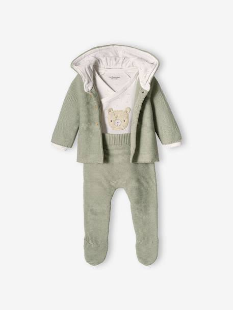 Neugeborenen-Set: Strickjacke, Hose & Body - aqua+beige meliert+marine+zartrosa - 1