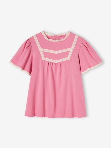 Mädchen Blusenshirt mit Häkelbordüren - rosa - 1