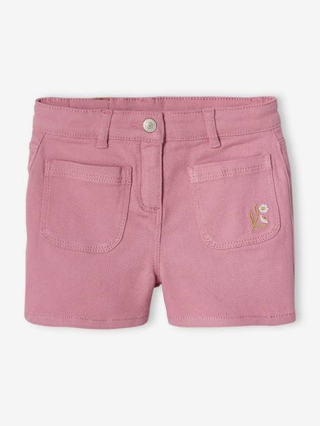 Mädchen Shorts mit Glanzstickerei - dunkelrosa+moosgrün - 1