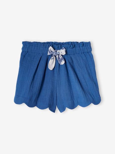 Mädchen Shorts mit Bogenkante, Musselin - blau+blau bedruckt+koralle+rosa nude - 1