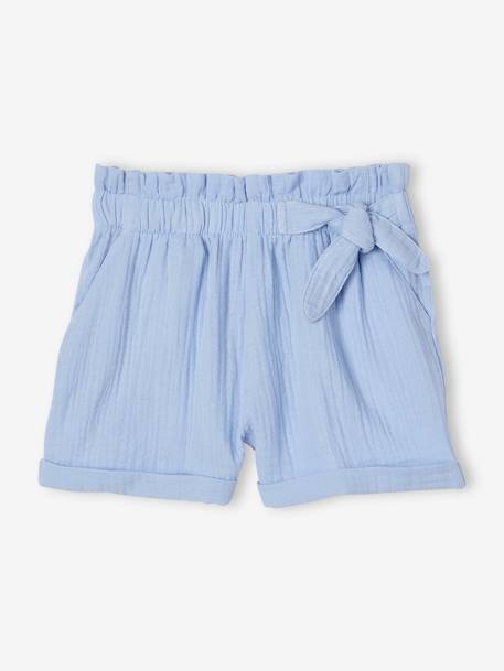 Mädchen Paperbag-Shorts, Musselin - hellblau+koralle+mandelgrün+vanille - 1