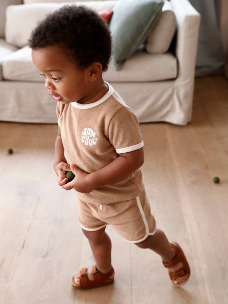 Baby-Set aus Frottee: T-Shirt & Shorts - graubeige - 1
