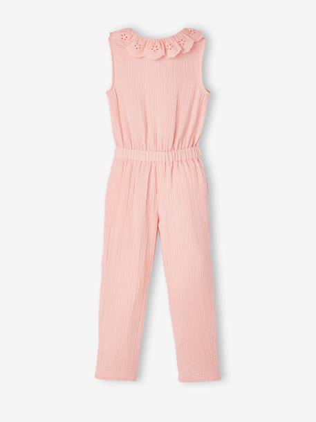 Mädchen Jumpsuit aus Musselin, bestickter Kragen - salbeigrün+zartrosa - 8