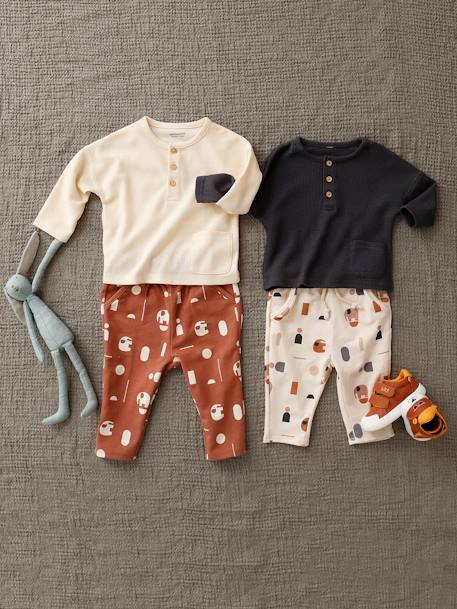 Baby-Set: Shirt & Sweathose Oeko-Tex - dunkelgrau/hellbeige bedruckt+khaki - 9