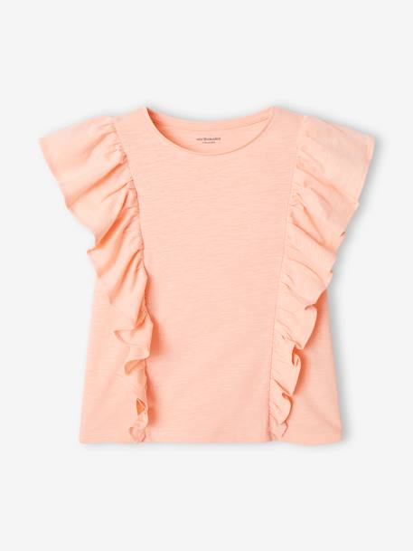 Mädchen T-Shirt mit Volants - koralle+pfirsich+salbeigrün - 4