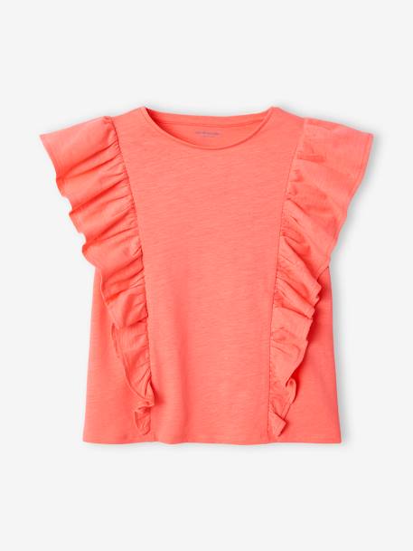 Mädchen T-Shirt mit Volants - koralle+pfirsich+salbeigrün - 1