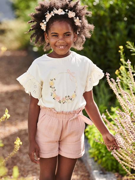 Mädchen T-Shirt, Ärmel mit Lochstickerei - wollweiß - 3