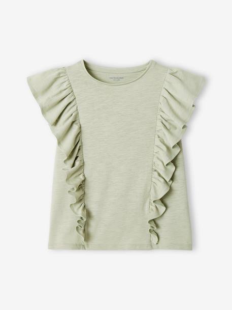 Mädchen T-Shirt mit Volants - koralle+pfirsich+salbeigrün - 9
