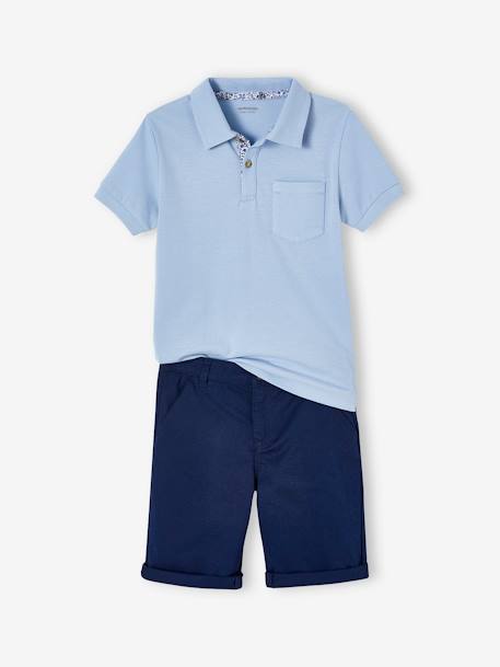 Jungen-Set: Poloshirt & Shorts - hellblau+marine - 1