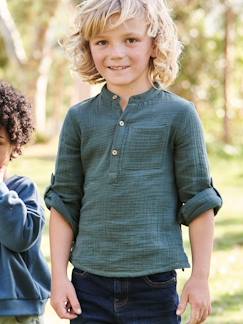 Jungenkleidung-Jungen Hemd aus Musselin, Ärmel zum Krempeln, personalisierbar