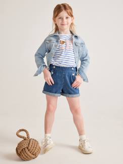 Maedchenkleidung-Mädchen Jeansshorts mit Zierknöpfen