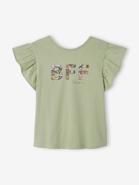 Mädchen T-Shirt mit Volantärmeln - nachtblau+salbeigrün - 6