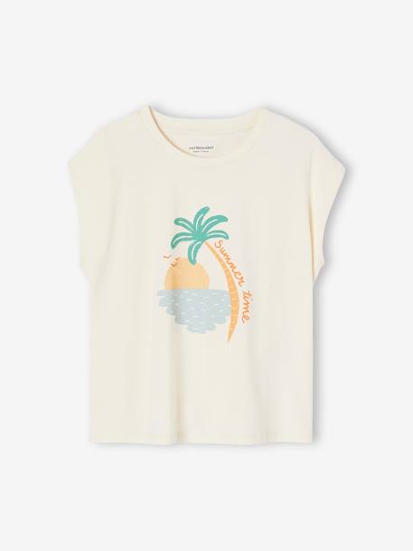 Mädchen T-Shirt, Sommer-Print - rosa+wollweiß - 8