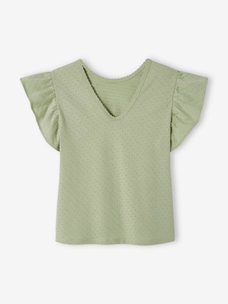 Mädchen T-Shirt mit Volantärmeln - salbeigrün - 2