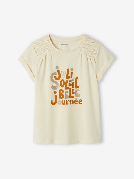 Mädchen T-Shirt, Glanz-Schriftzug - wollweiß - 1
