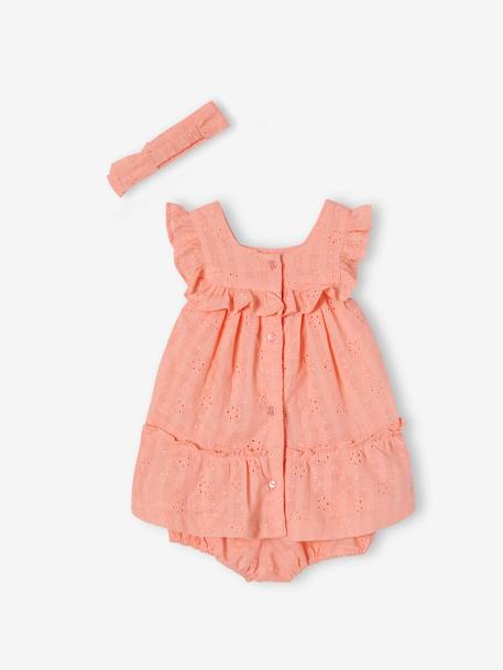 Mädchen Baby-Set: Kleid, Höschen & Haarband - koralle - 4