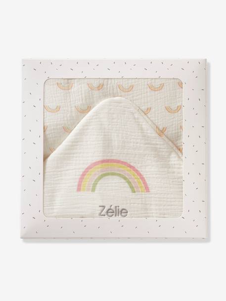 Baby Kapuzenbadetuch REGENBOGEN mit Geschenkverpackung, Oeko-Tex, personalisierbar - weiß bedruckt - 4