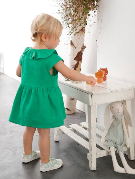Mädchen Baby Kleid - grün+orange - 7