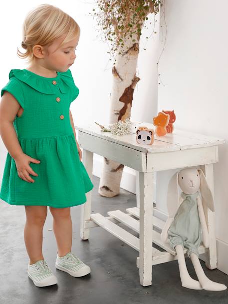 Mädchen Baby Kleid - grün+orange - 1